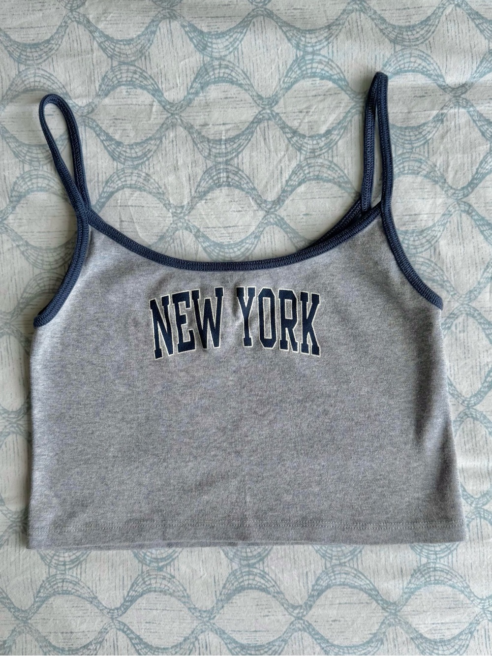 Brandy Melville Grey Cropped Cami with Navy Trim
